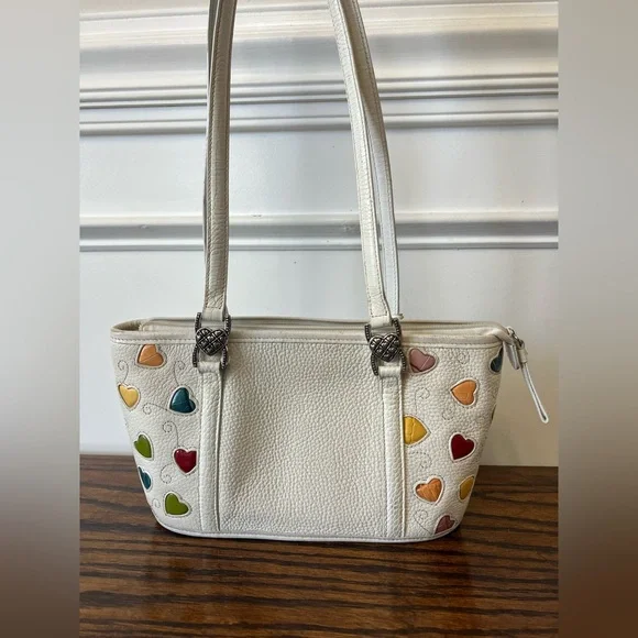 Brighton Fresca White Multicolor Colorful Hearts Leather Shoulder Bag Purse - Picture 2 of 16